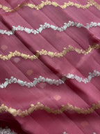 Dusty Rose Stripe Sona & Roopa Pure Kora Organza Silk Banarasi Saree