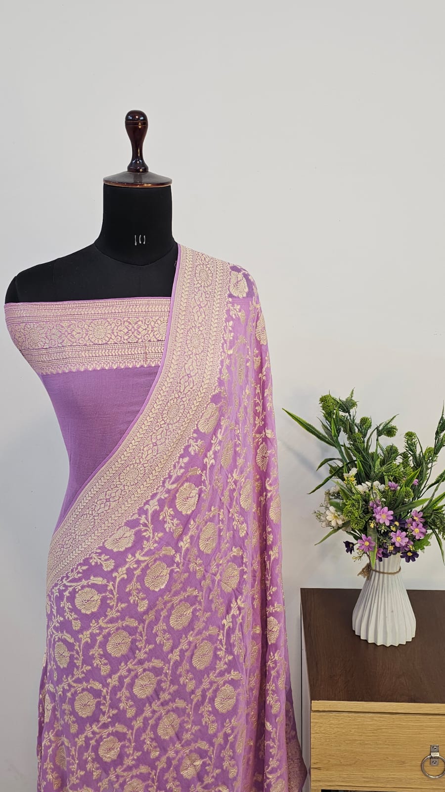 Lavender Pure Khaddi Georgette Silk Banarasi Saree