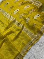 Yellow Pure Khaddi Tissue Chiffon Sona & Roopa Meenakari Banarasi Saree
