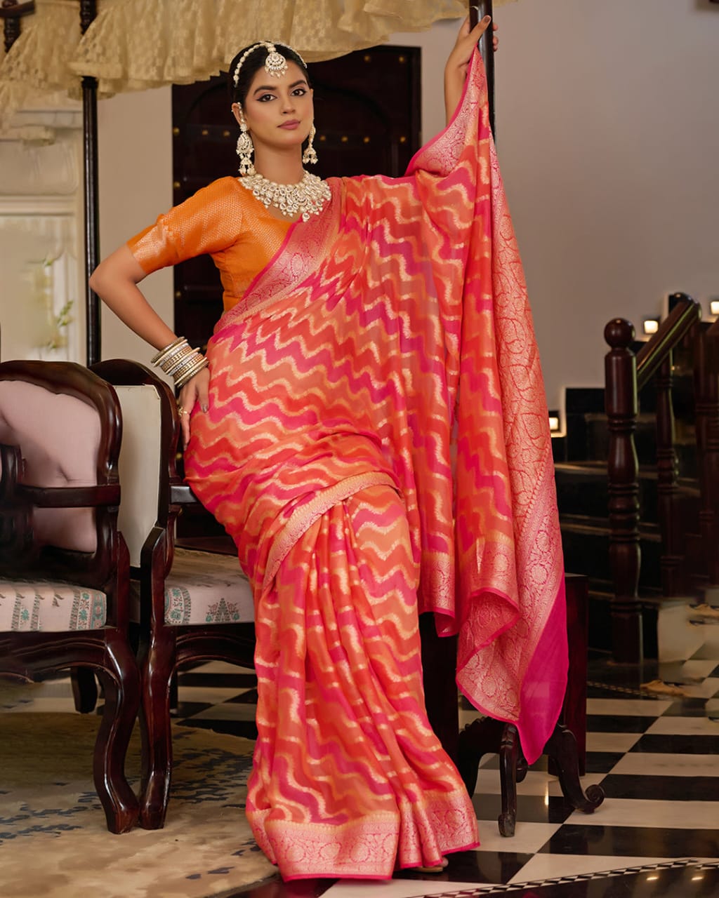 Rangkat Pure Chiffon Silk Banarasi Saree