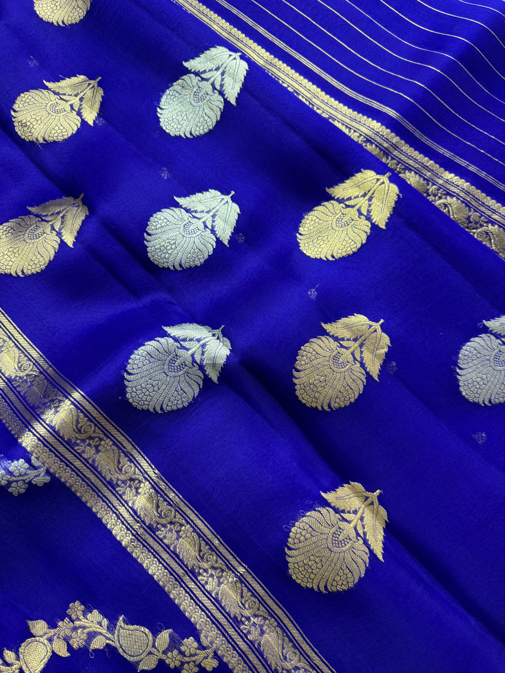Royal Blue Stripe Sona & Roopa Pure Kora Organza Silk Banarasi Saree