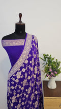 Royal Purple Pure Khaddi Georgette Silk Banarasi Saree