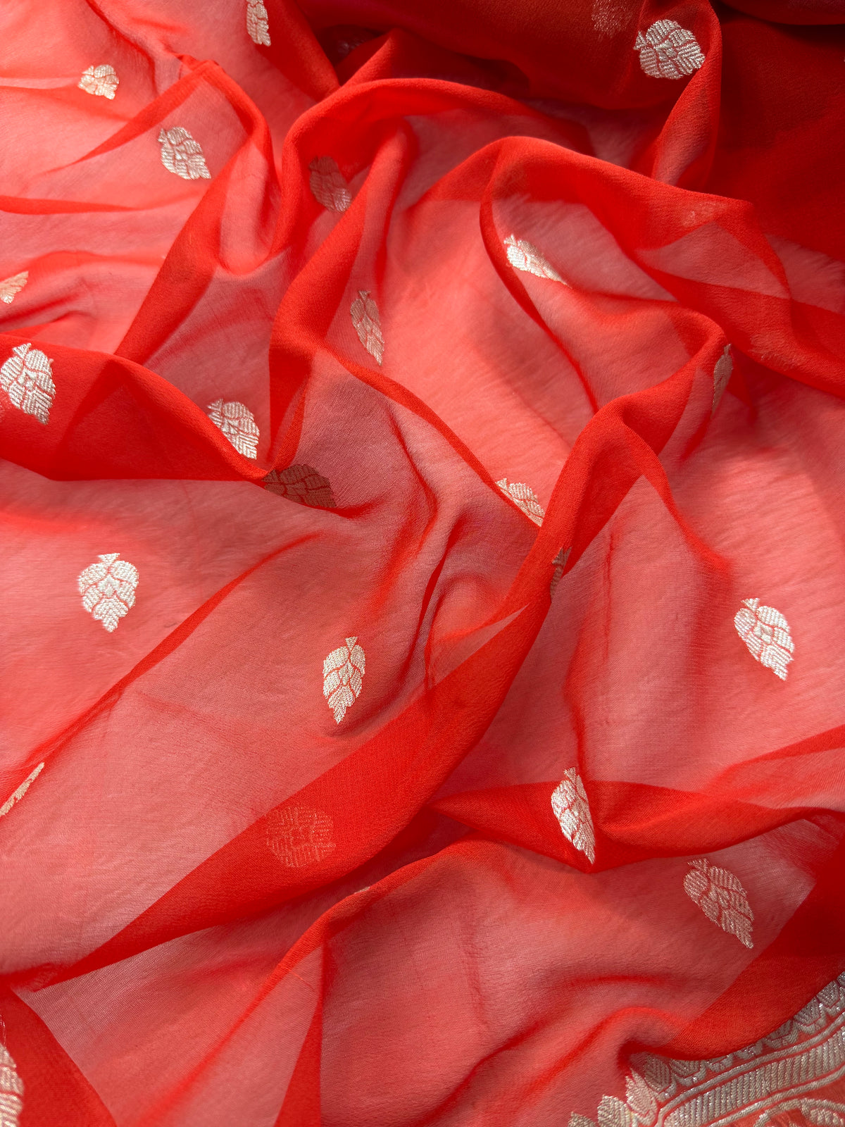 Orange Pure Khaddi Chiffon Silk Banarasi Saree