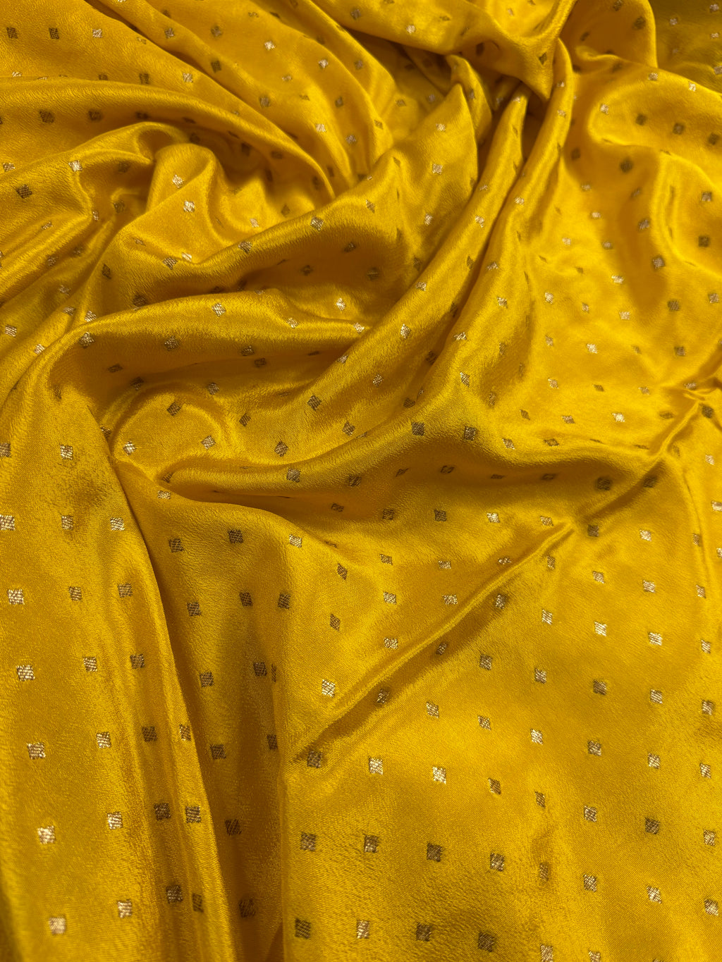 Yellow Gold & Navy Blue Pure Khaddi Crep Silk Banarasi Saree