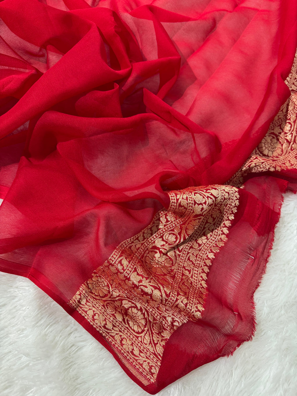 Red Pure Khaddi Georgette Silk Banarasi Booti Saree