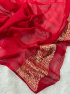 Red Pure Khaddi Georgette Silk Banarasi Booti Saree