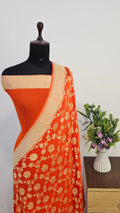 Orange Pure Khaddi Georgette Silk Banarasi Saree