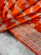 Orange Meenakri Mashru Katan Silk Banarasi Saree