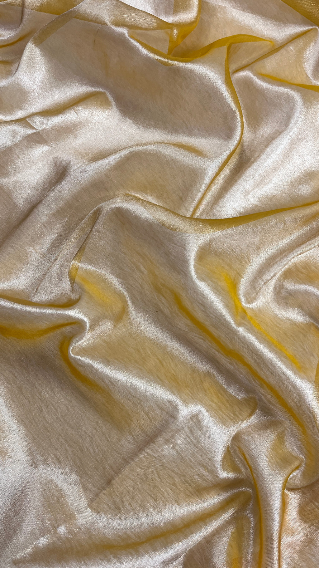 Golden Yellow Tissue Silk Saree With Intricate Zari Weaving & Mirror Lace Border