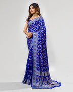 Royal Blue Pure Chiffon Silk Banarasi Saree