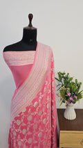 Pink Pure Khaddi Georgette Silk Banarasi Saree