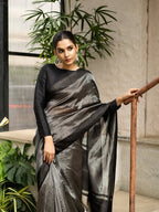 Black Stripe Pure Glass Tissue Silk Banarasi Saree
