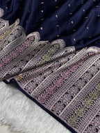 Navy Blue Meenakari Mashru Katan Silk Banarasi Saree