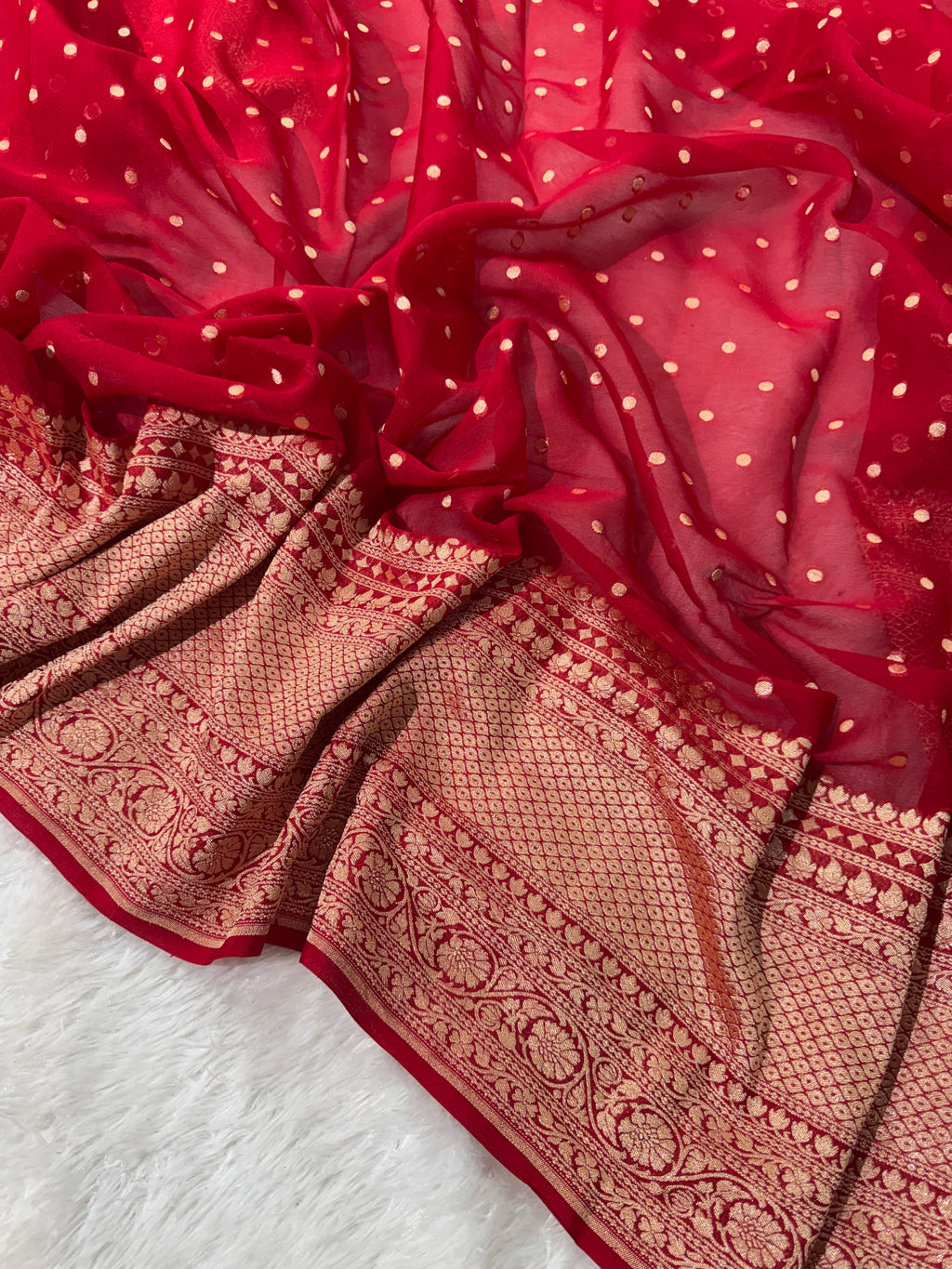 Red Pure Khaddi Georgette Silk Banarasi Booti Saree