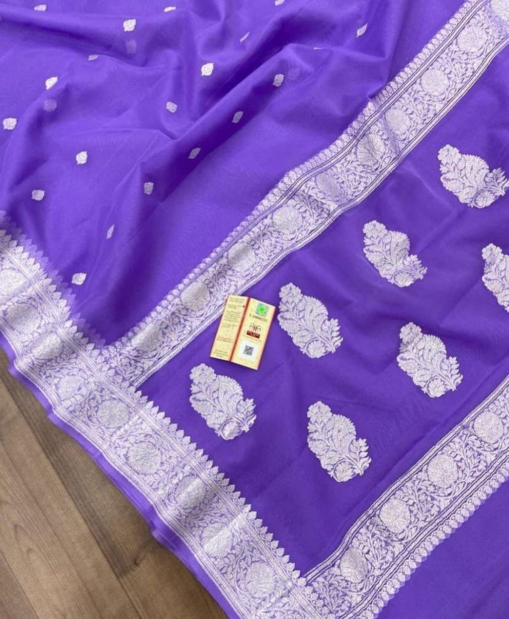 Royal Purple Pure Khaddi Chiffon Silk Banarasi Saree