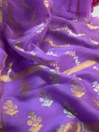 Lavender Stripe Sona & Roopa Pure Kora Organza Silk Banarasi Saree