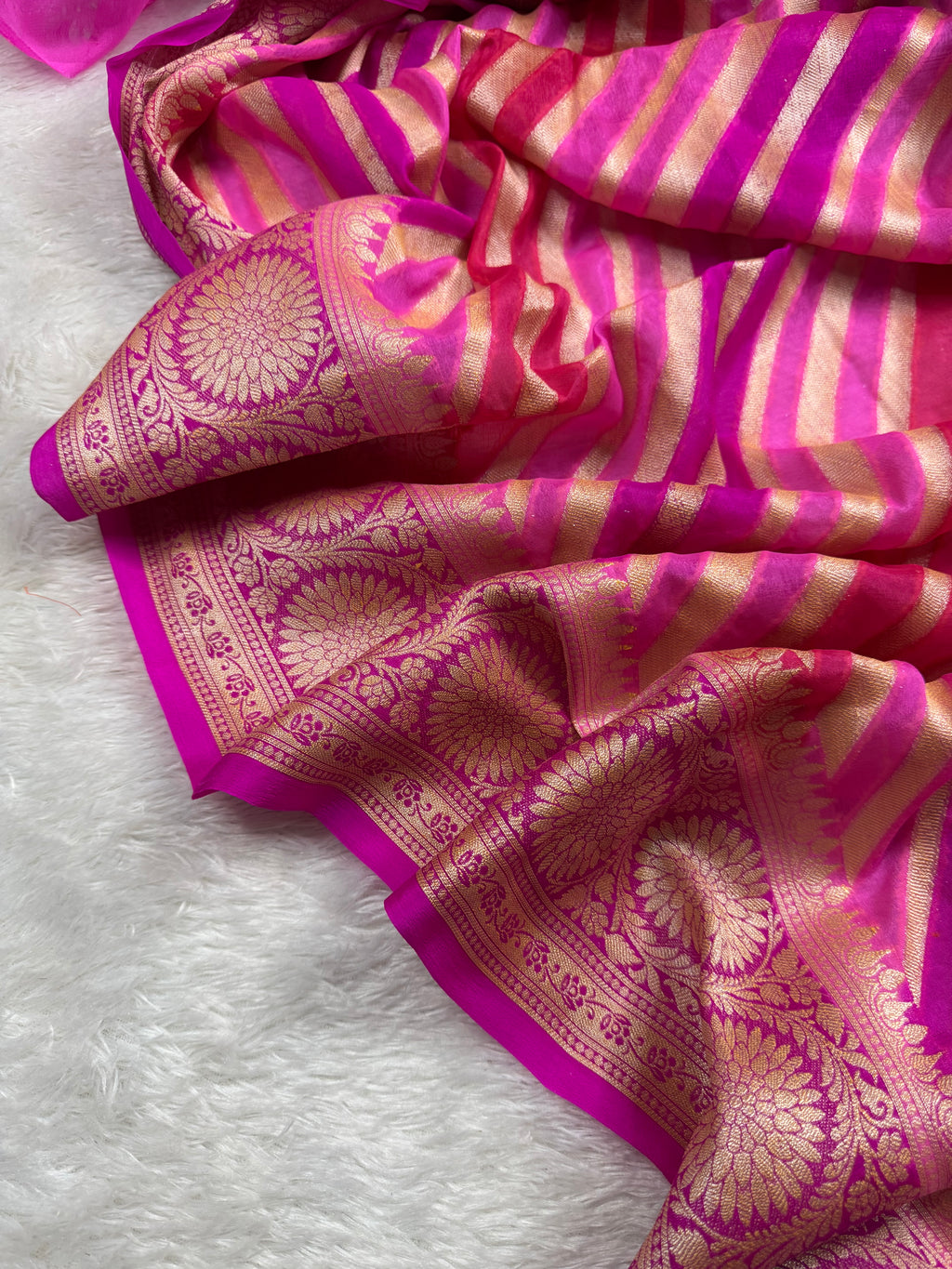 Rani Pink Rangkat Pure Chiffon Silk Banarasi Saree