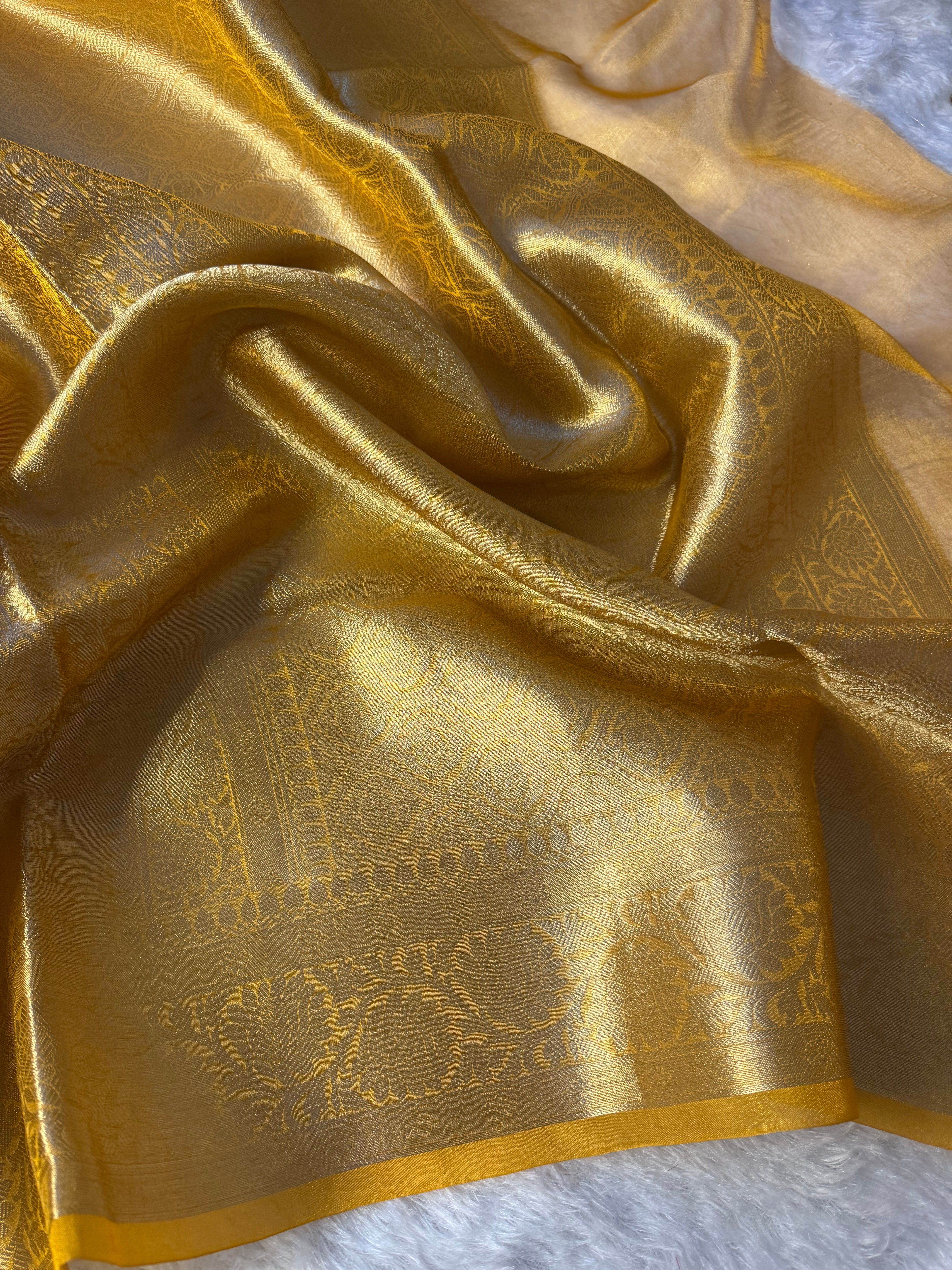 Mustard Yellow Pure Tissue Silk Banarasi Saree