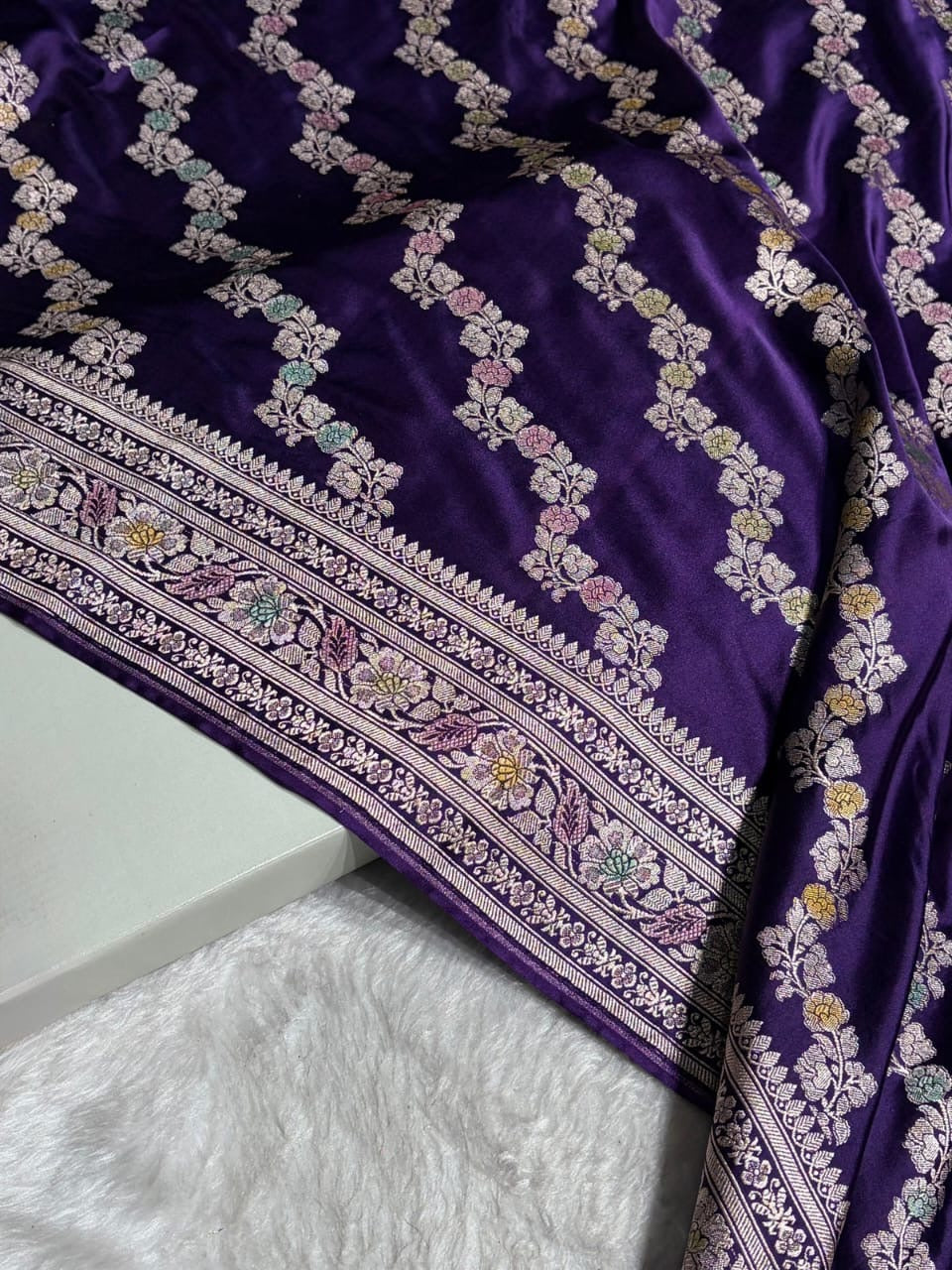 Purple Meenakari Mashru Katan Silk Banarasi Saree