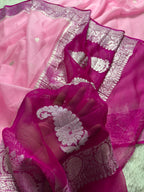 Pink & Rani Pink Pure Khaddi Chiffon Silk Banarasi Saree