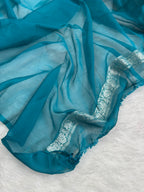 Light Sea Green & Dark Sea Green Pure khaddi Chiffon Silk Banarasi Saree
