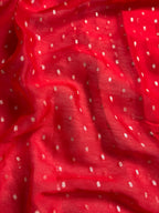 Red Pure Khaddi Chiffon Silk Banarasi Thousand Booti Saree