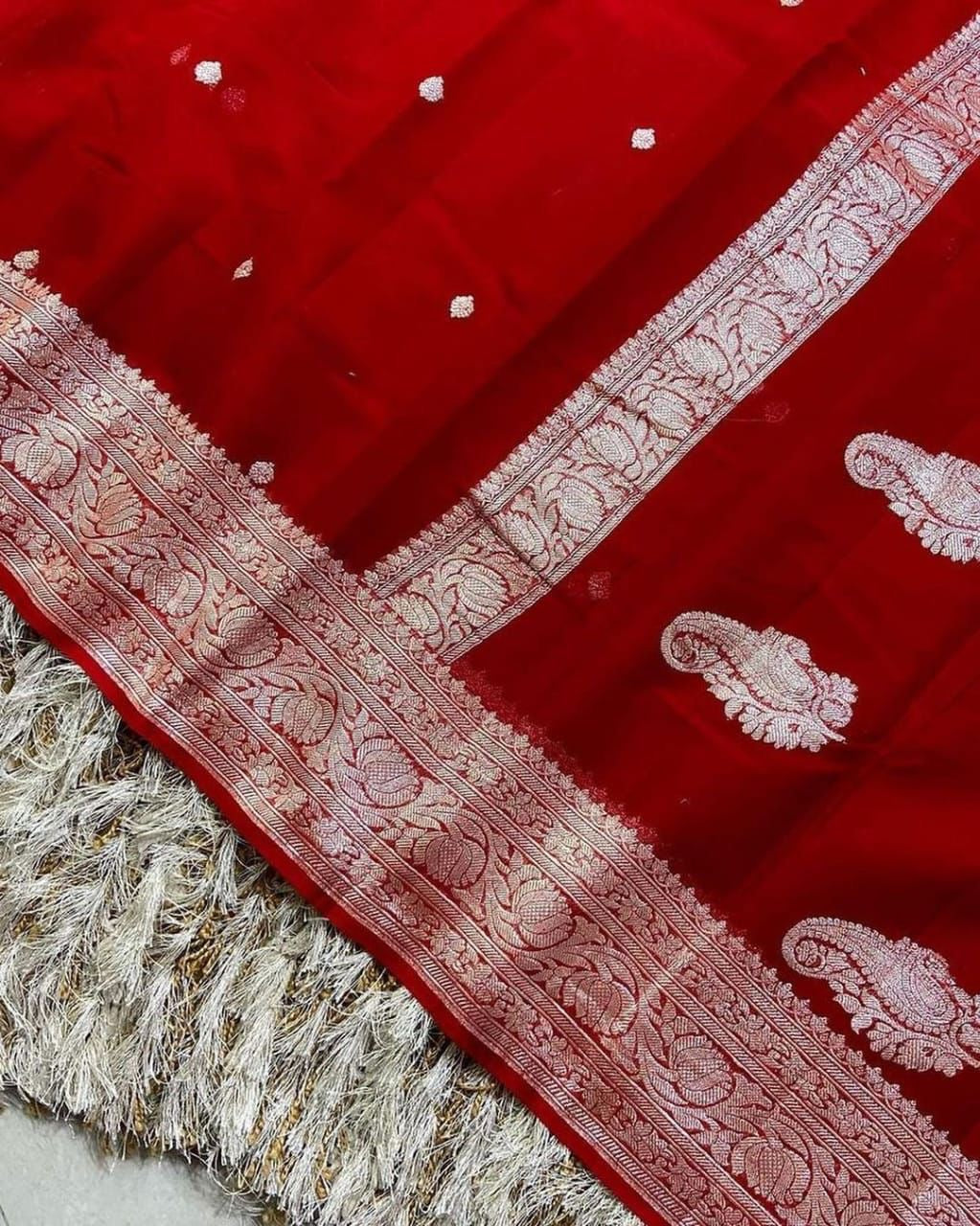 Red Pure Khaddi Chiffon Silk Banarasi Saree