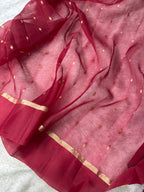 Maroon Stripe Sona & Roopa Pure Kora Organza Silk Banarasi Saree