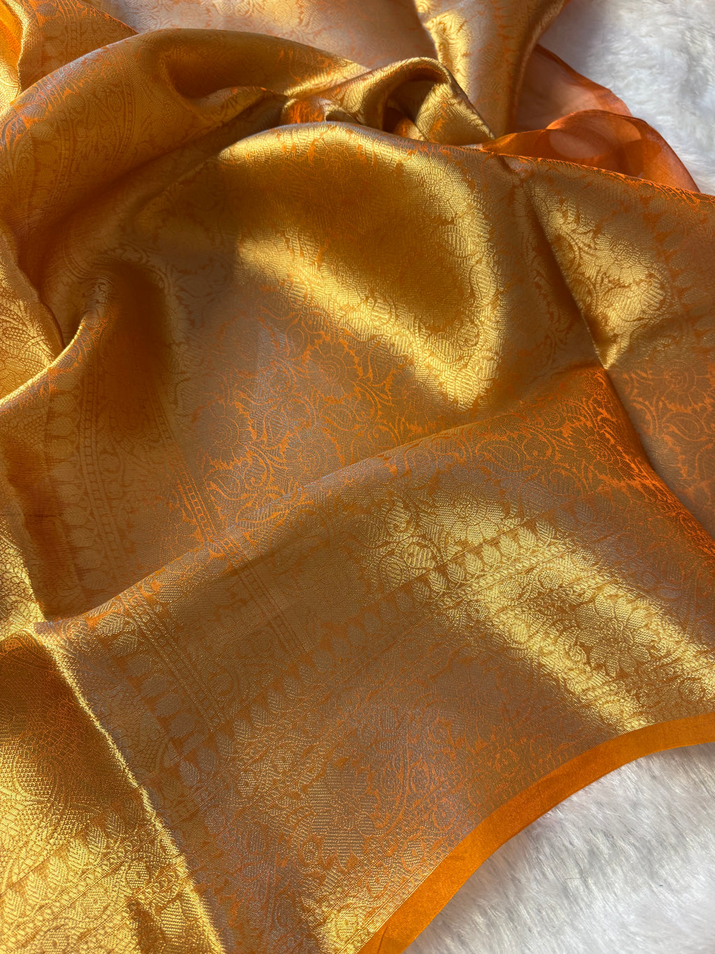 Mustard Orange Pure Tissue Silk Banarasi Saree