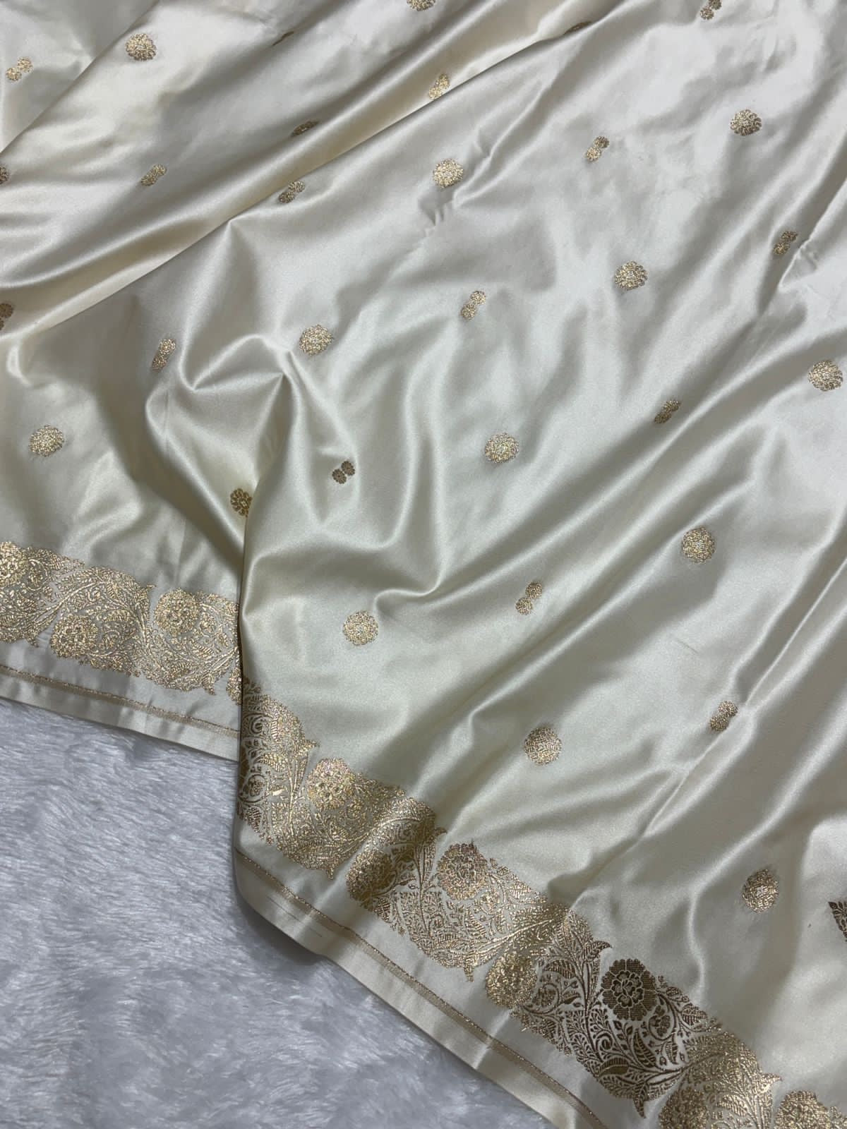 Ivory Mashru Katan Silk Banarasi Saree