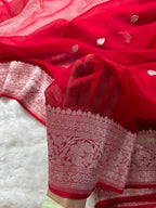 Red Pure Khaddi Chiffon Silk Banarasi Saree