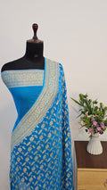 Sky Blue Pure Khaddi Georgette Silk Banarasi Saree
