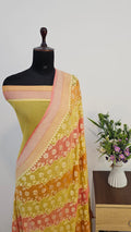 Lemon Rangkat Pure Khaddi Georgette Silk Banarasi Saree