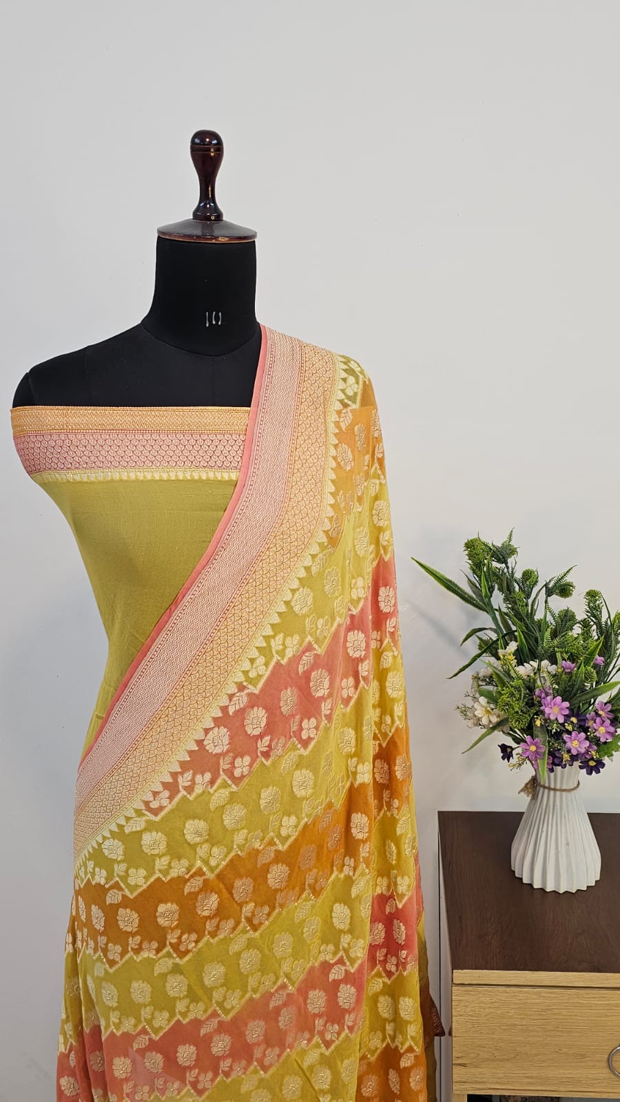 Lemon Rangkat Pure Khaddi Georgette Silk Banarasi Saree