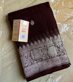 Dark Chocolate Brown Pure Khaddi Chiffon Silk Banarasi Saree