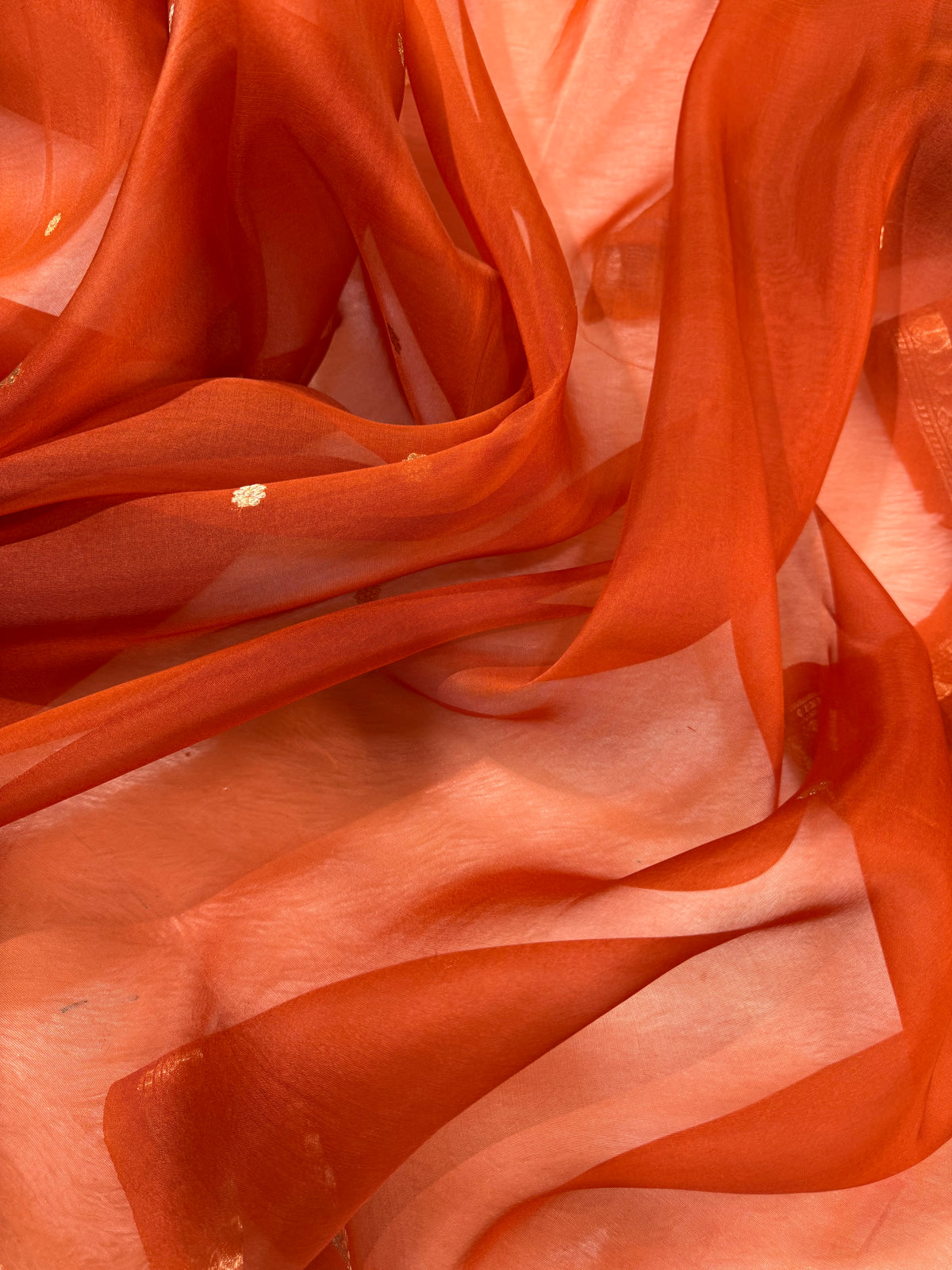 Rust Orange Pure Kora Organza Silk Banarasi Saree