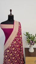 Wine Handbrush Meenakari Pure Khaddi Georgette Silk Banarasi Saree