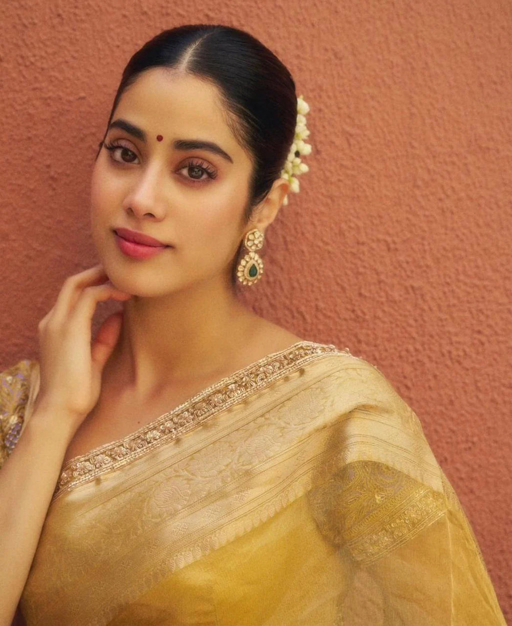 Janhvi Kapoor Inspired Yellow Gold Soft Tissue Silk Saree