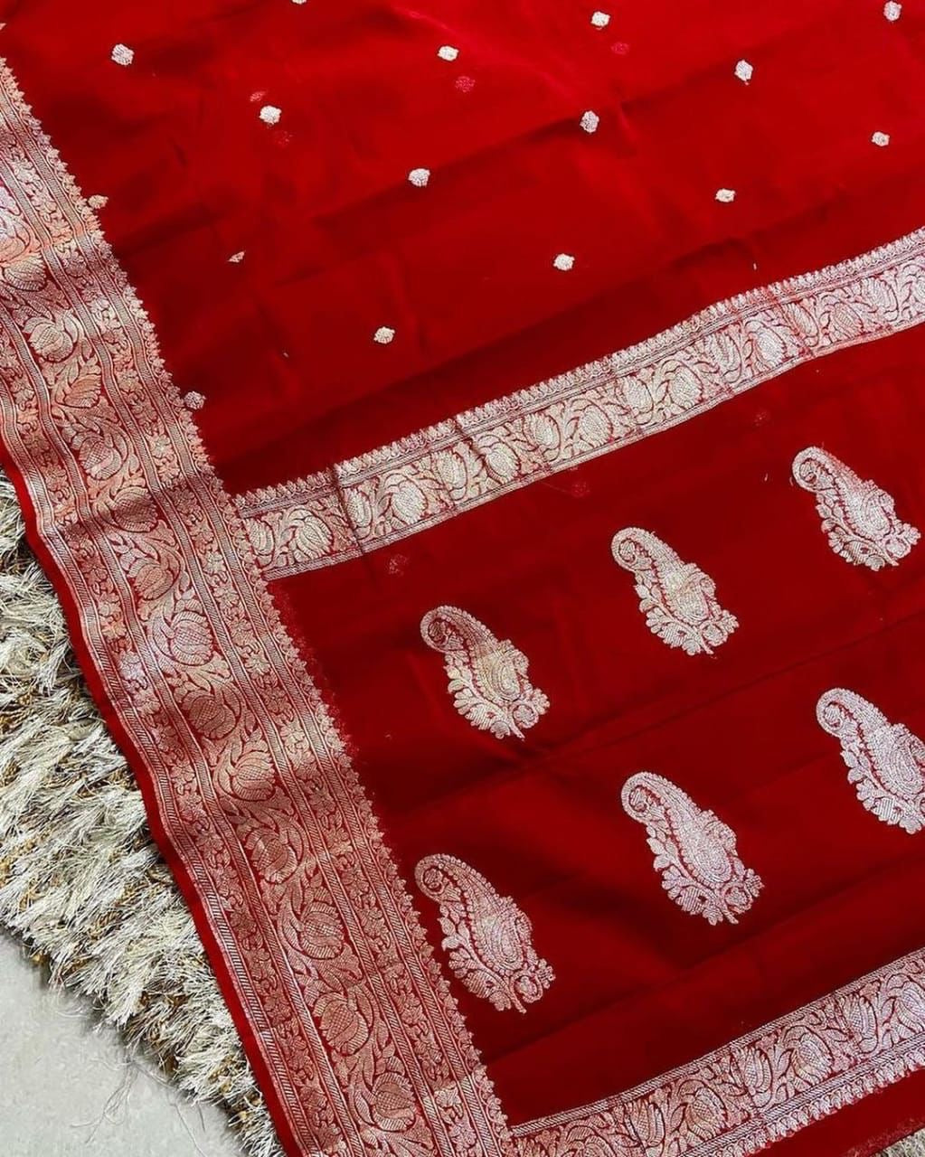 Red Pure Khaddi Chiffon Silk Banarasi Saree
