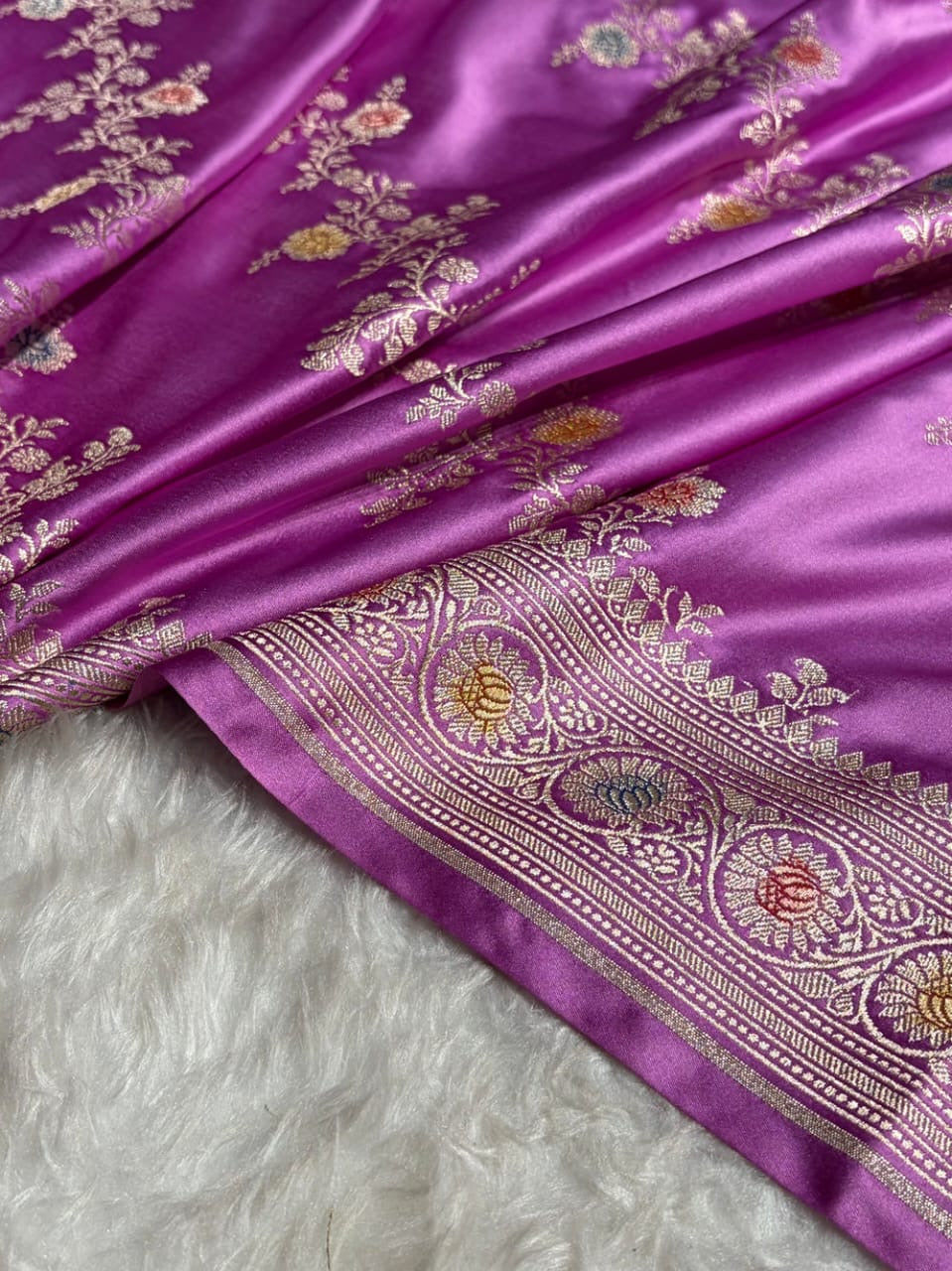 Lavender Meenakari Mashru Katan Silk Banarasi Saree