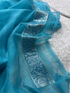 Pure khaddi Chiffon Silk Banarasi Border Booti 3d Saree