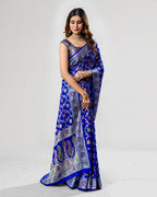 Royal Blue Pure Chiffon Silk Banarasi Saree