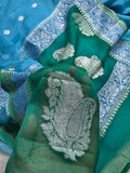 Pure khaddi Chiffon Silk Banarasi Border Booti 3d Saree