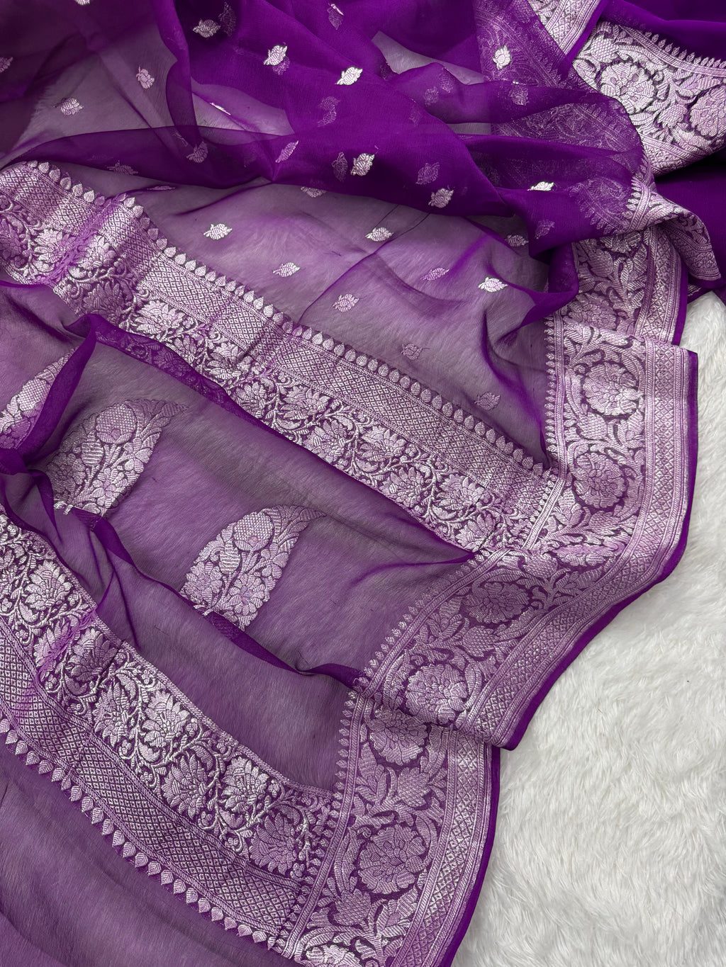 Jamuni Pure Khaddi Chiffon Silk Banarasi Saree