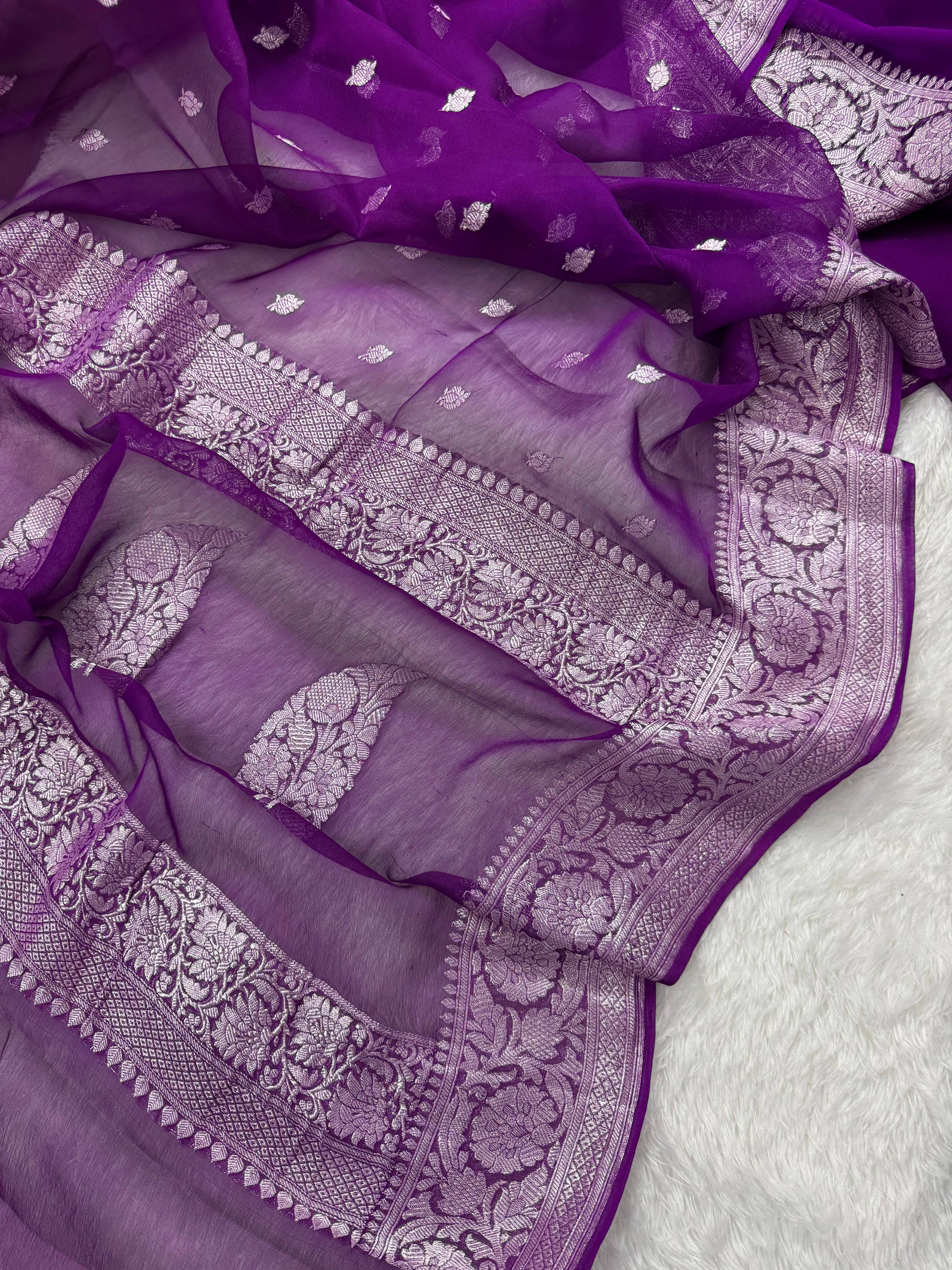 Jamuni Pure Khaddi Chiffon Silk Banarasi Saree