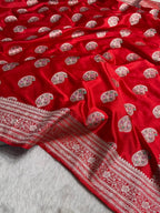 Red Carry Meenakari Mashru Katan Silk Banarasi Saree