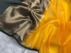 Mustard Yellow & Bottle Green Pure Kora Organza Silk Banarasi Saree