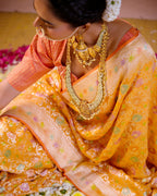 Mustard Orange With Handbrush Pure Khaddi Georgette Silk Banarasi Saree