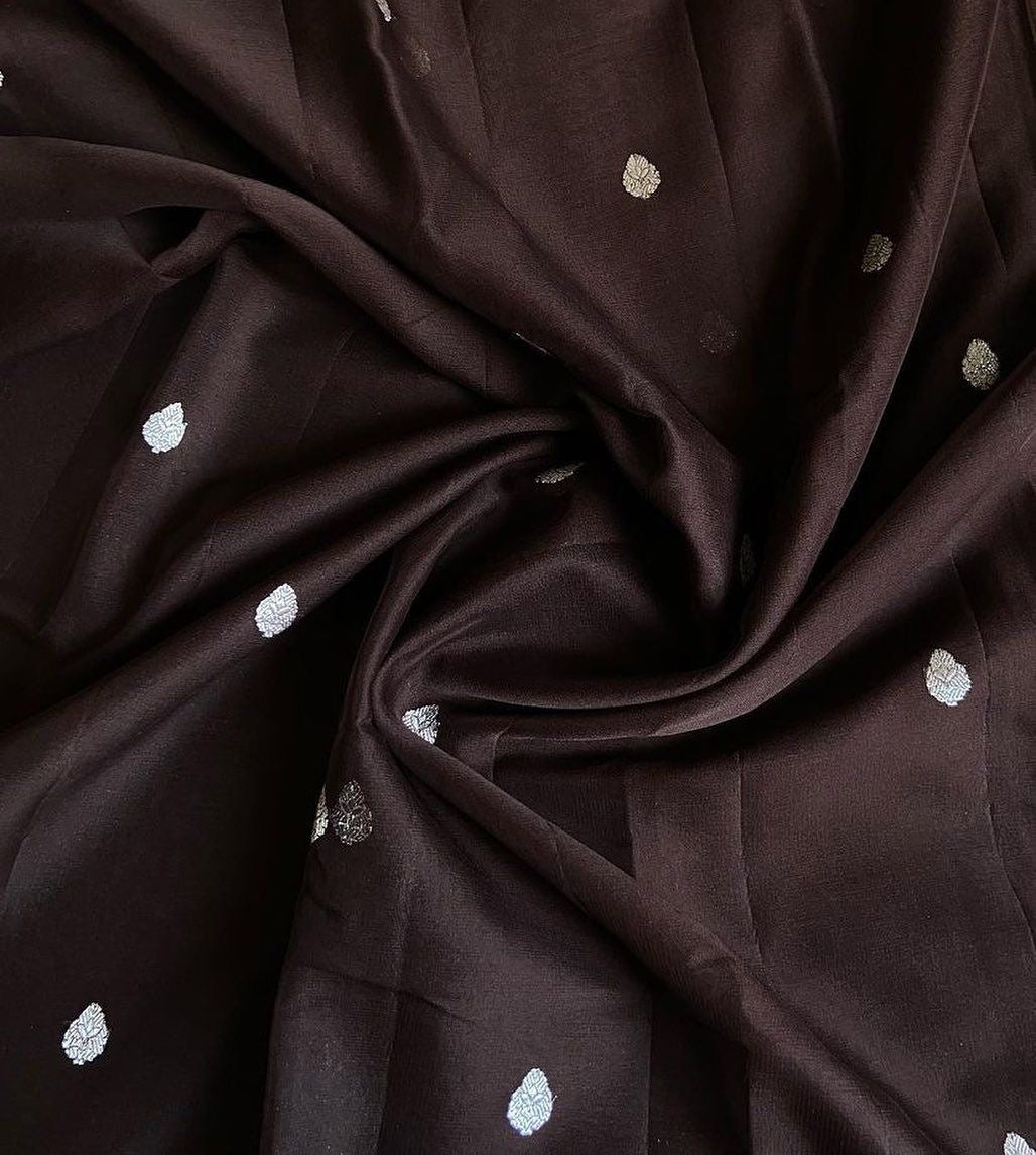 Dark Chocolate Brown Pure Khaddi Chiffon Silk Banarasi Saree