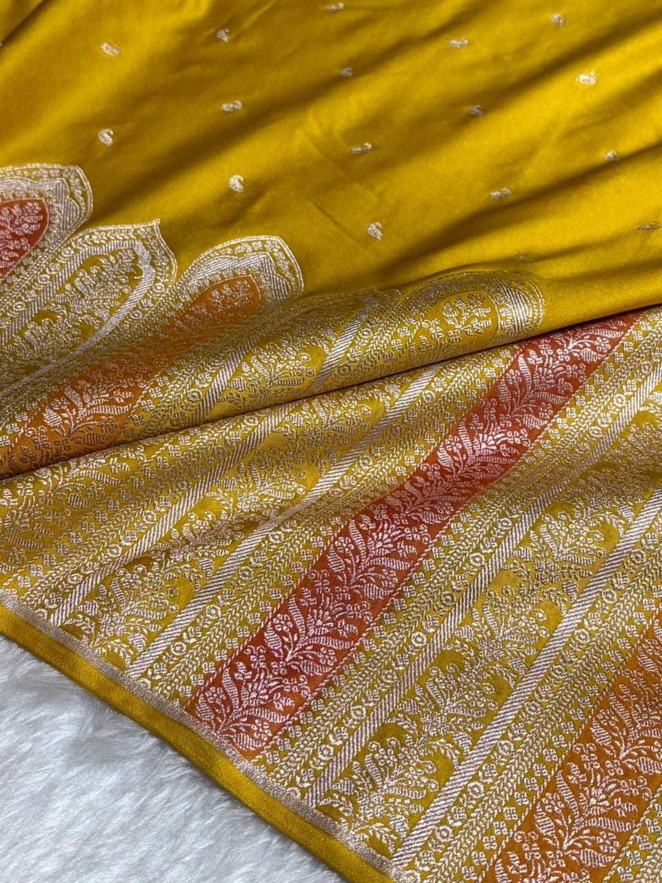 Yellow Meenakari Mashru Katan Silk Banarasi Saree